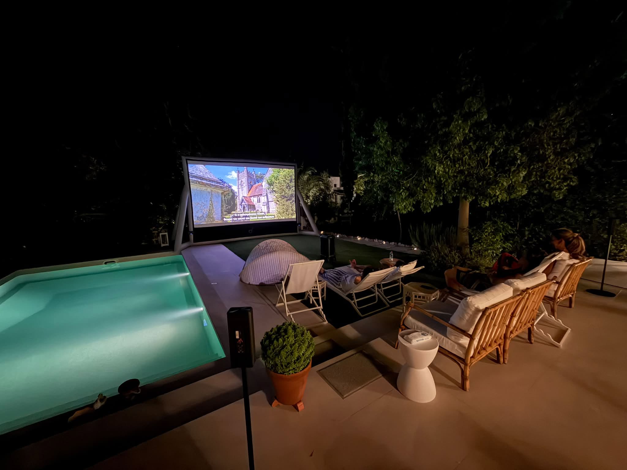 Poolside theatre setup