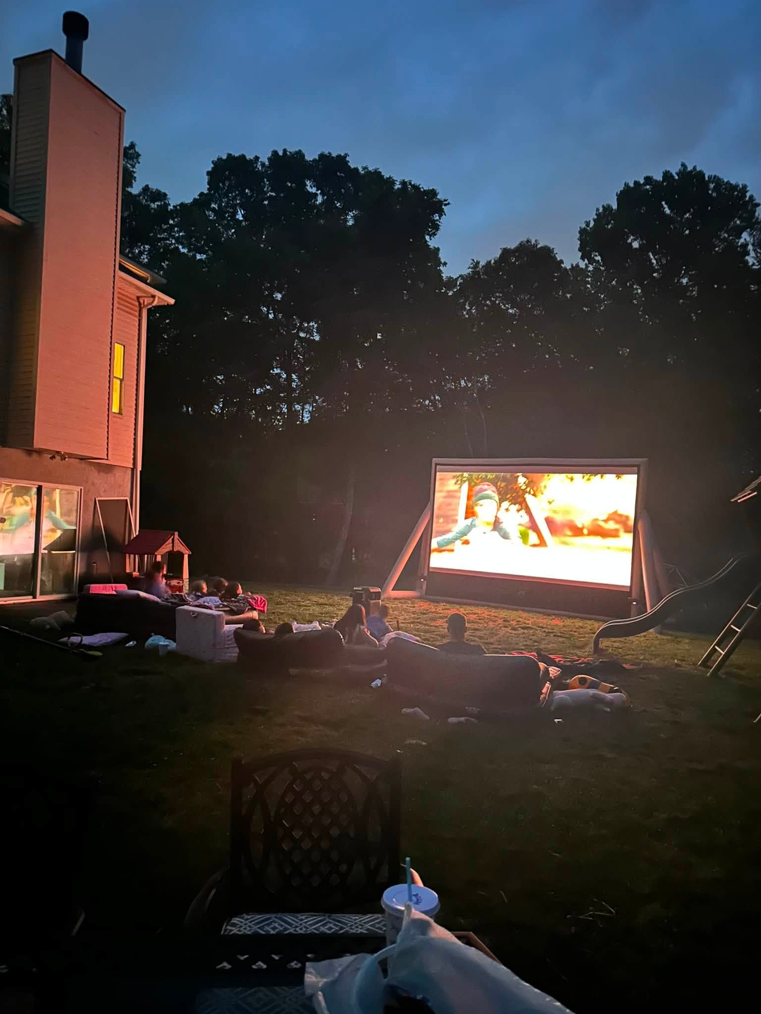Family lawn movie night