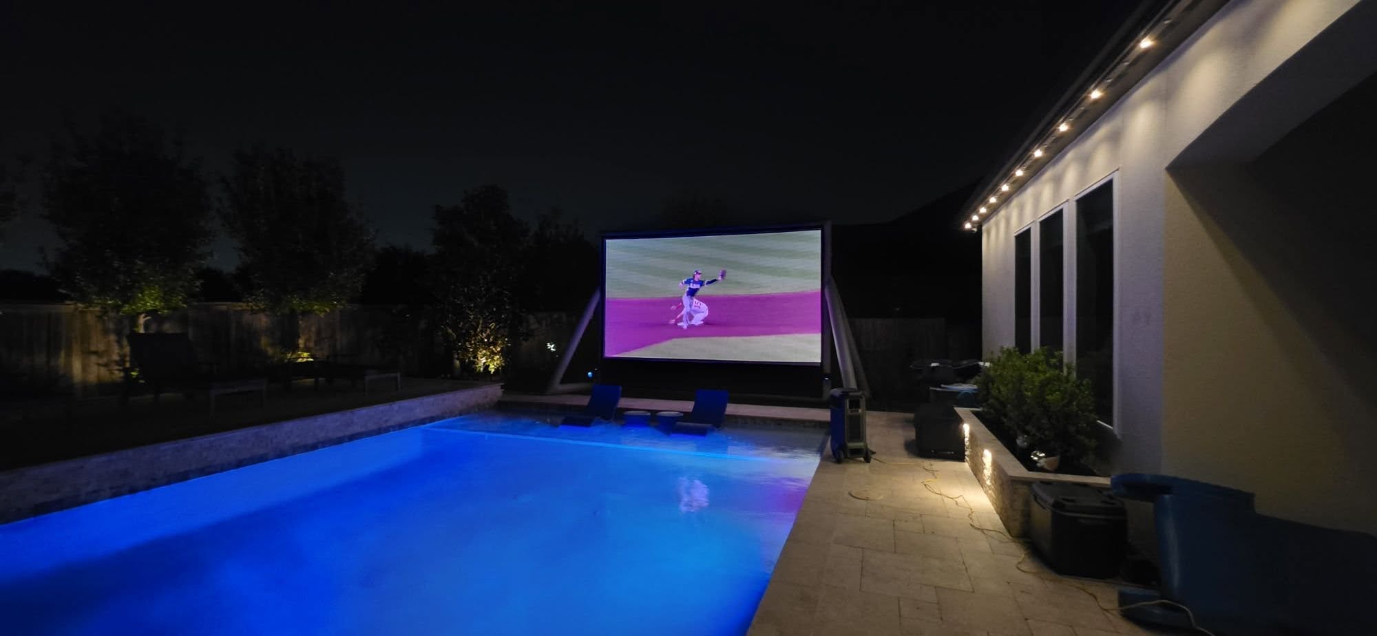 Screen by the pool before dark